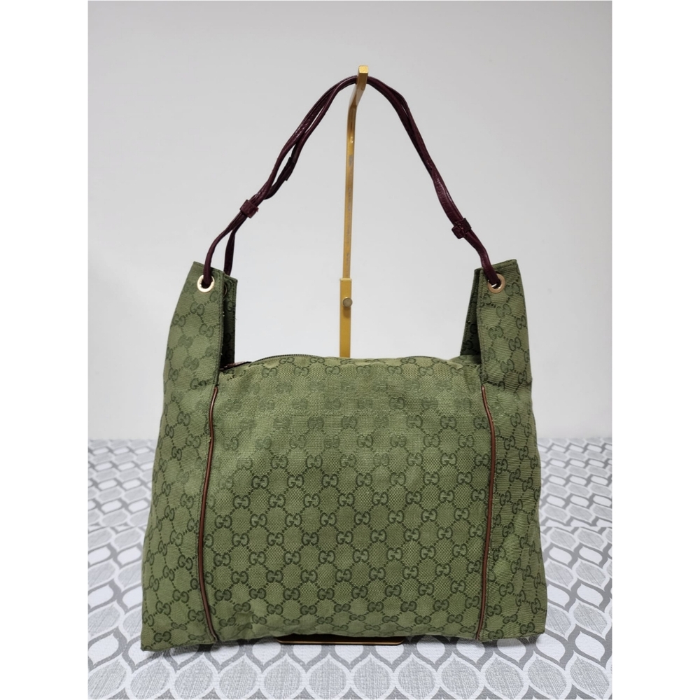 Gucci GG Canvas Zip Shoulder Bag Green/Brown - Picture 3 of 13